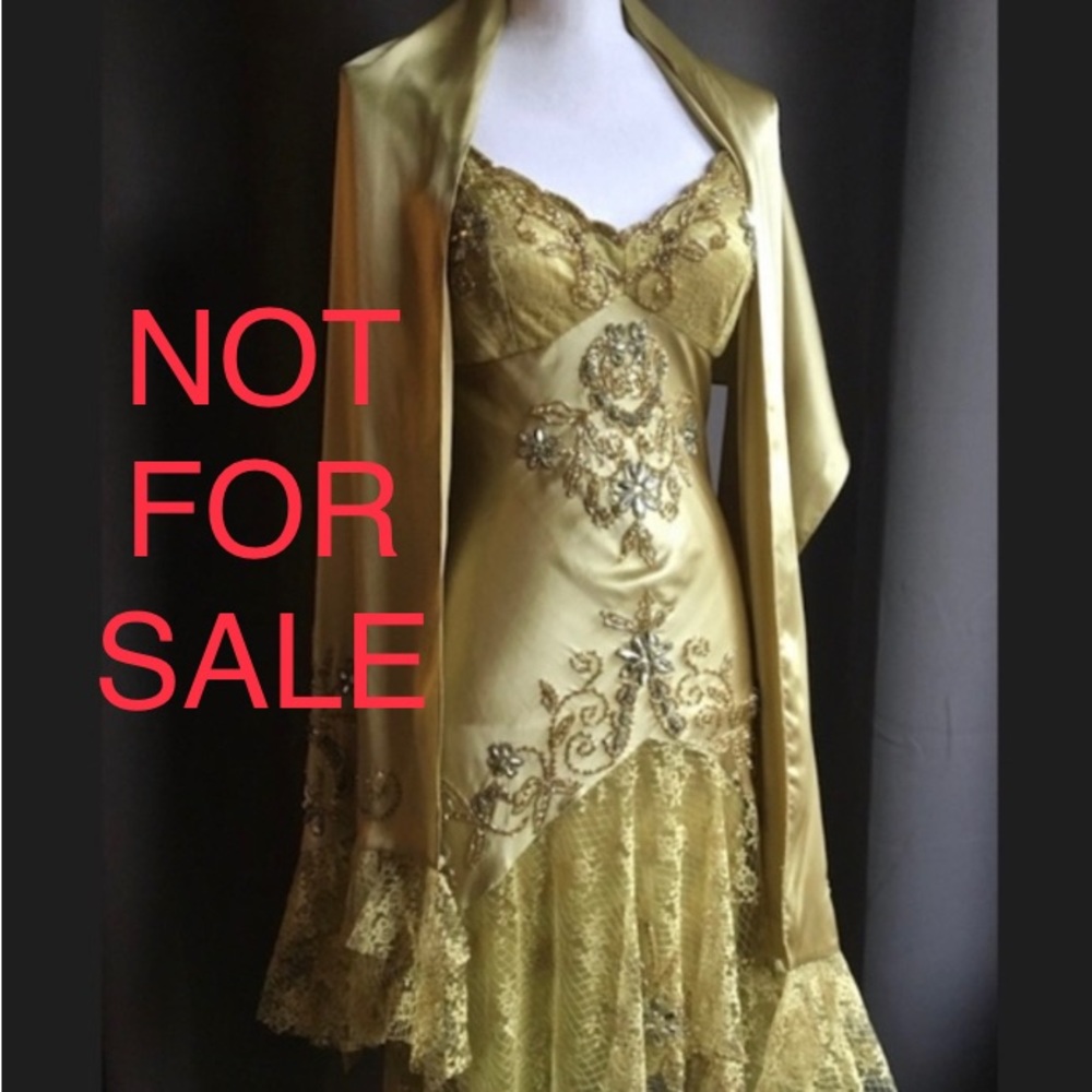ON HOLD // NOT FOR SALE- Sue Wong Silk Dress & Shawl with Beading & Lace